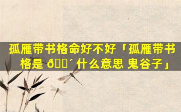 孤雁带书格命好不好「孤雁带书格是 🌴 什么意思 鬼谷子」
